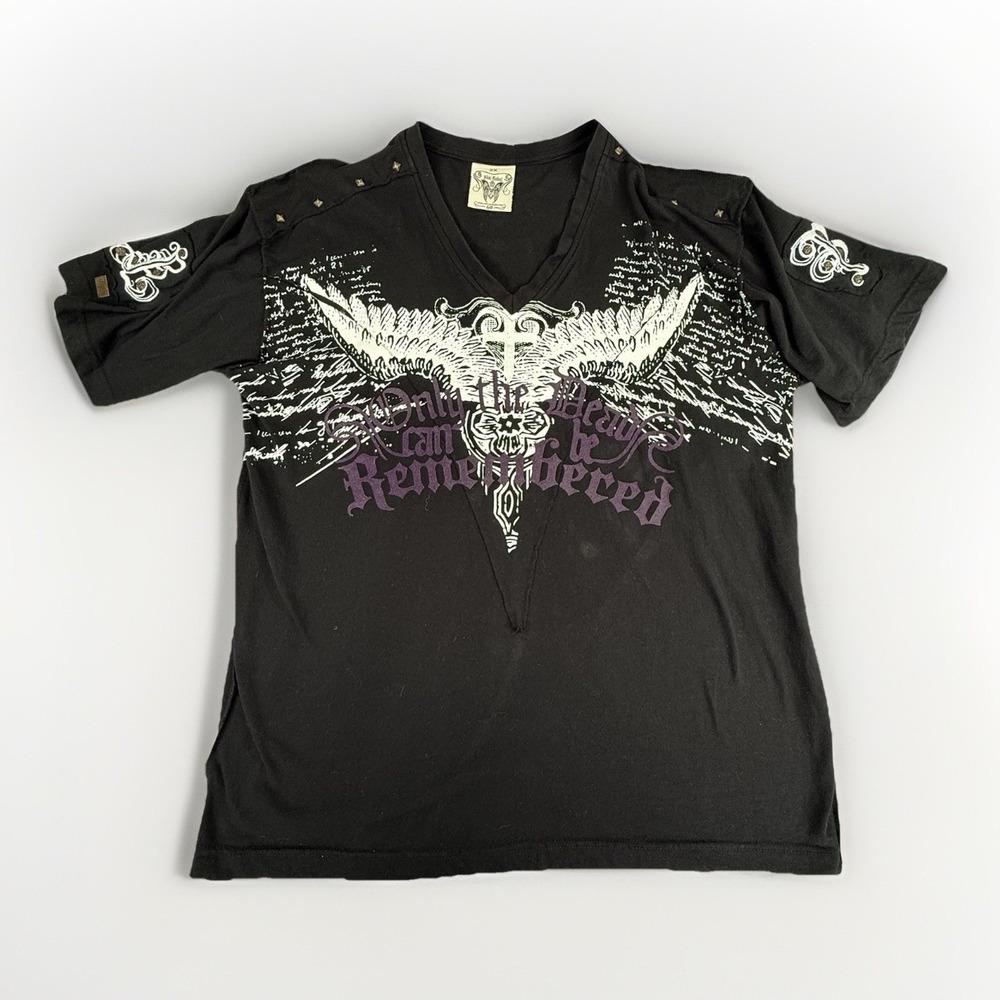 Affliction Black Label Only The Dead Can Be Remembered Shirt 2XL V-Neck Studded